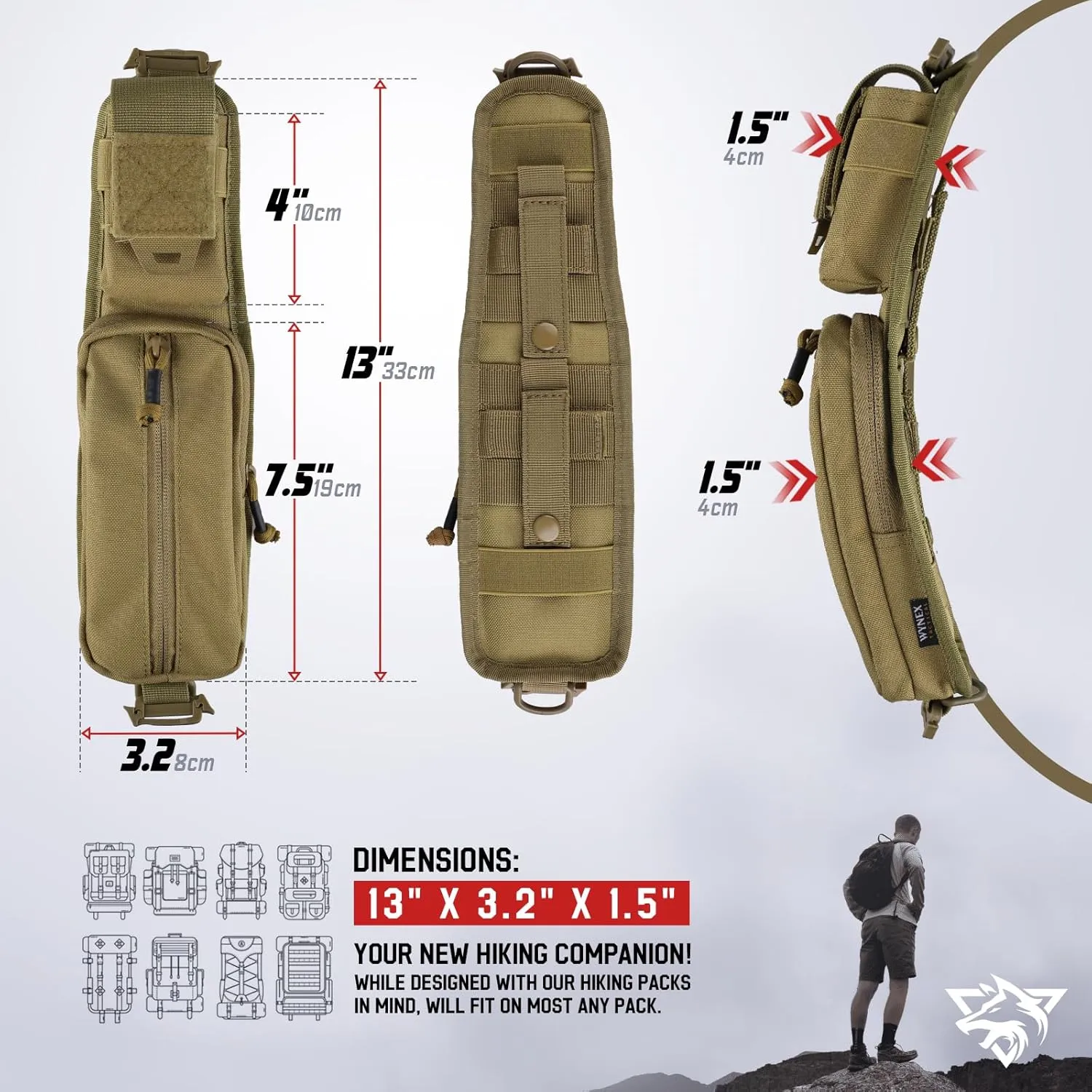 WYNEX Molle Accessories Pouch of Double Zipper Pocket Version, Backpack Strap Pouch Shoulder Strap Molle Attachment Tactical Accessories Bag Shoulder Starps Zipper Pocket Additional Phone Holder