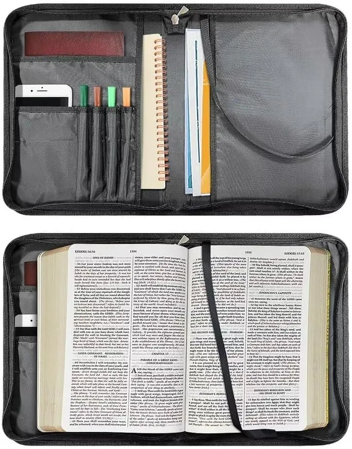 Xoenoiee Hummingbird Purple Floral Print Bible Cover Bible Case for Women Men, My Grace is Enough Leather Carrying Book Case Church Bag with Detachable Strap, X-Large
