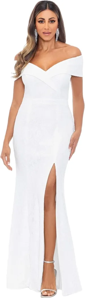Xscape Women's Off Shoulder Lace Maxi Dress with Sweetheart Neckline