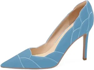 XYD Women Velvet Pumps Closed Pointed Toe High Heels Petaloid Curve Graceful Evening Stiletto Shoes