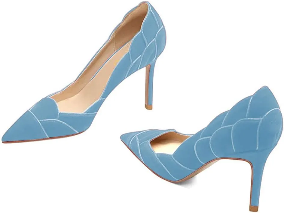XYD Women Velvet Pumps Closed Pointed Toe High Heels Petaloid Curve Graceful Evening Stiletto Shoes