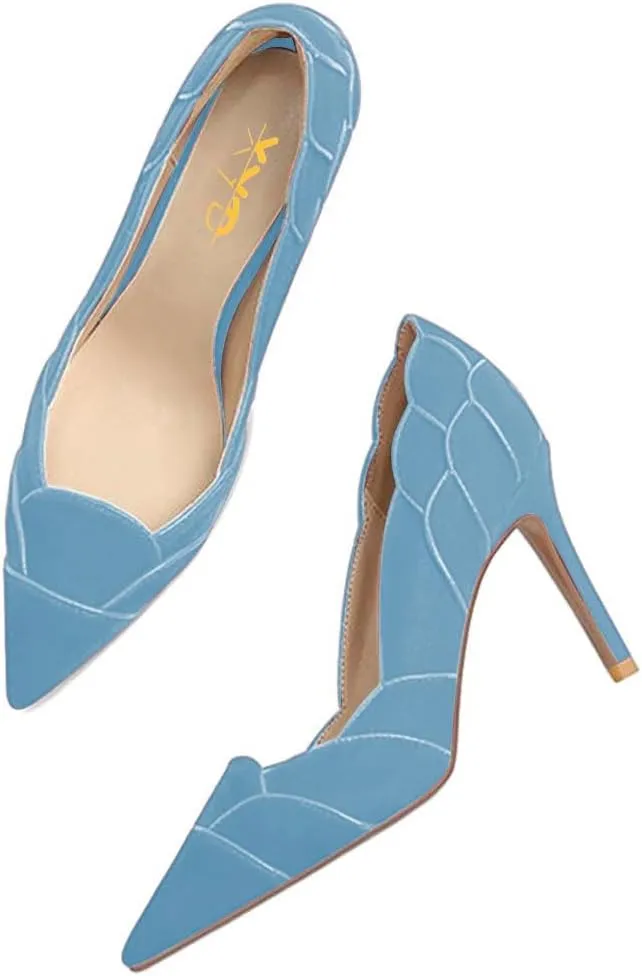 XYD Women Velvet Pumps Closed Pointed Toe High Heels Petaloid Curve Graceful Evening Stiletto Shoes
