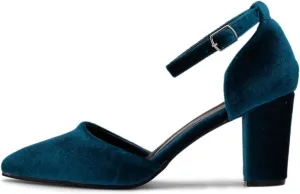 YDN Women's Chunky Mid Heel Pumps Ladies Pointed Toe D'Orsay Adjustable Buckled Ankle Strap Dress Prom Daily Shoes Size 4-16 US