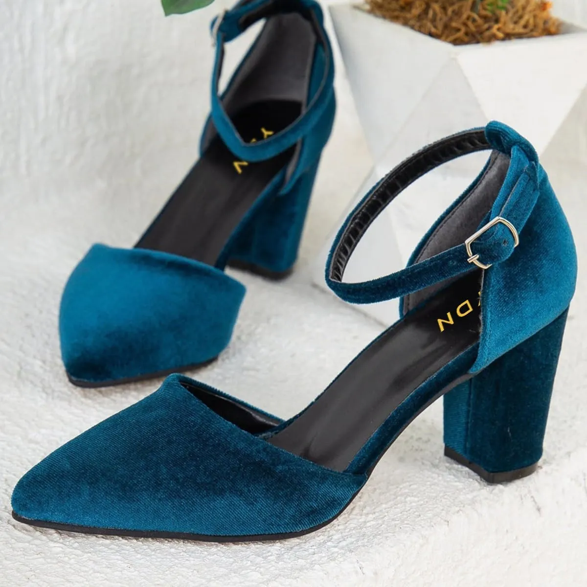 YDN Women's Chunky Mid Heel Pumps Ladies Pointed Toe D'Orsay Adjustable Buckled Ankle Strap Dress Prom Daily Shoes Size 4-16 US