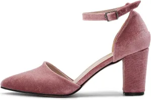 YDN Women's Chunky Mid Heel Pumps Ladies Pointed Toe D'Orsay Adjustable Buckled Ankle Strap Dress Prom Daily Shoes Size 4-16 US