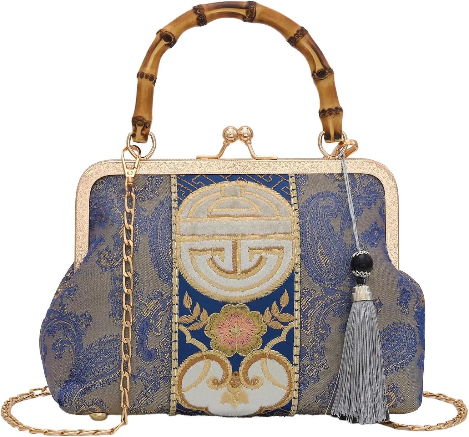 YeBon Retro Shoulder Chain Messenger Clutch Chinese Style Embroidered Jacquard Women's Evening Bags