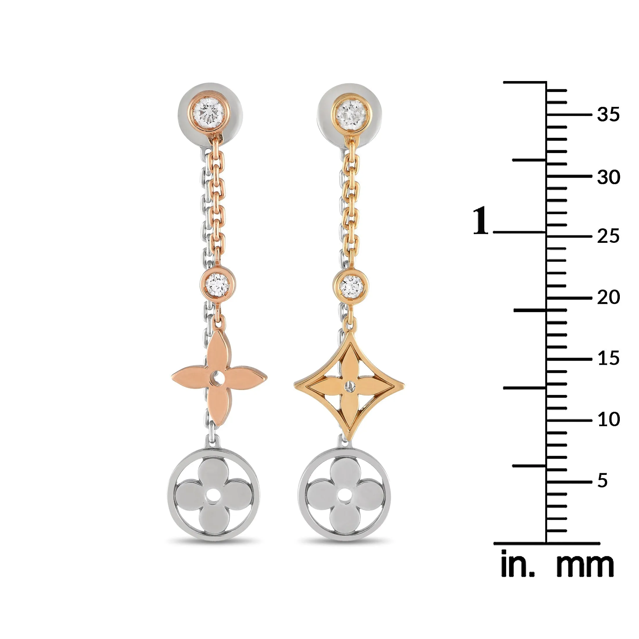 Yellow, 18K Louis Blossom Vuitton Limited-stock sale Rose, and Earrings White Vibrant Gold Dangle Diamond LV16-041924