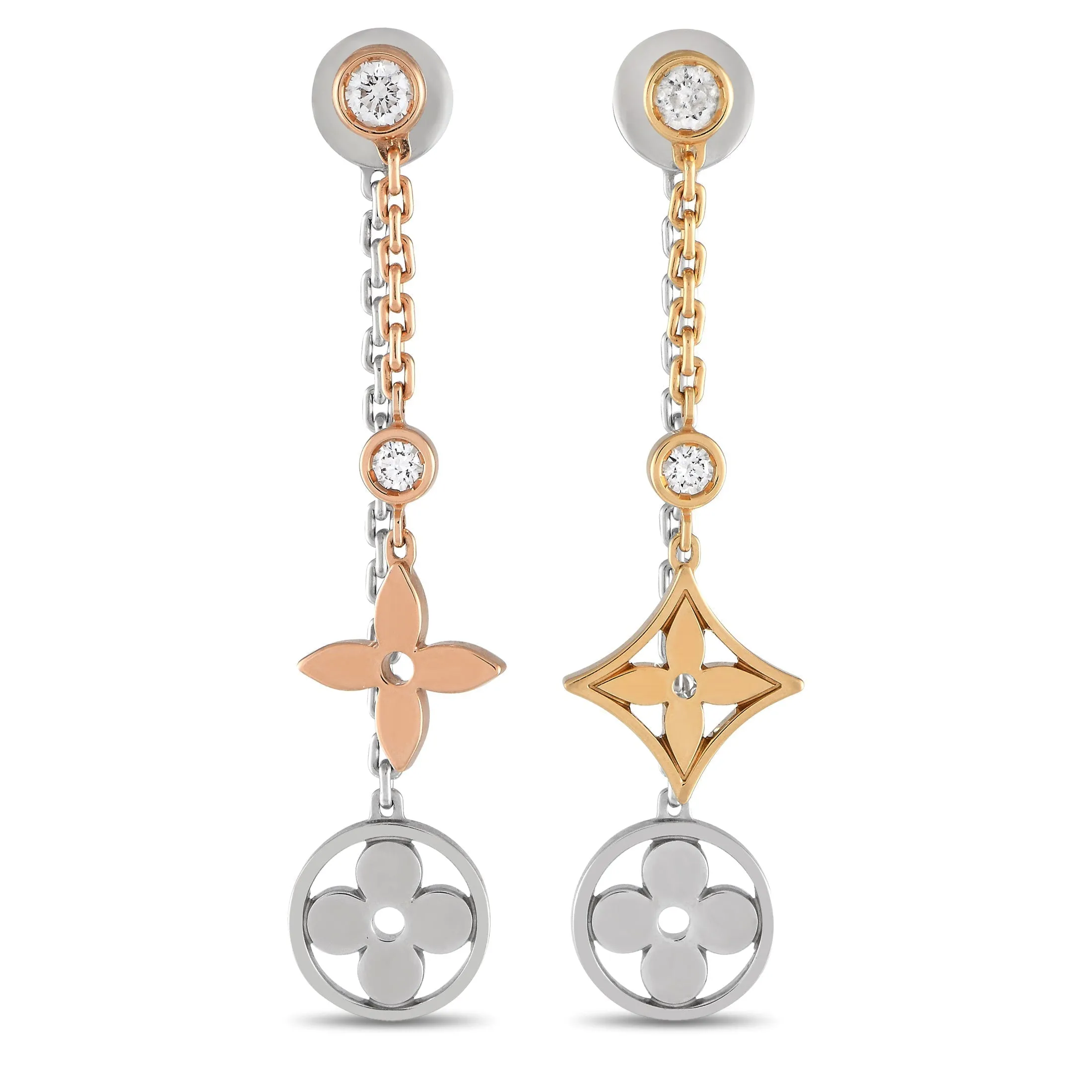 Yellow, 18K Louis Blossom Vuitton Limited-stock sale Rose, and Earrings White Vibrant Gold Dangle Diamond LV16-041924
