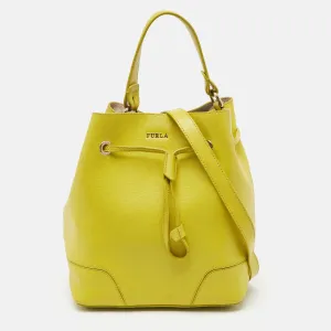 Yellow Leather Stacy Drawstring Bucket Bag