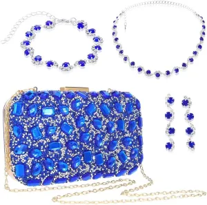 Yokawe 4 Pieces Rhinestone Clutch Purses for Women Sparkly Evening Bag Bride Wedding Jewelry Set Party Prom Handbags