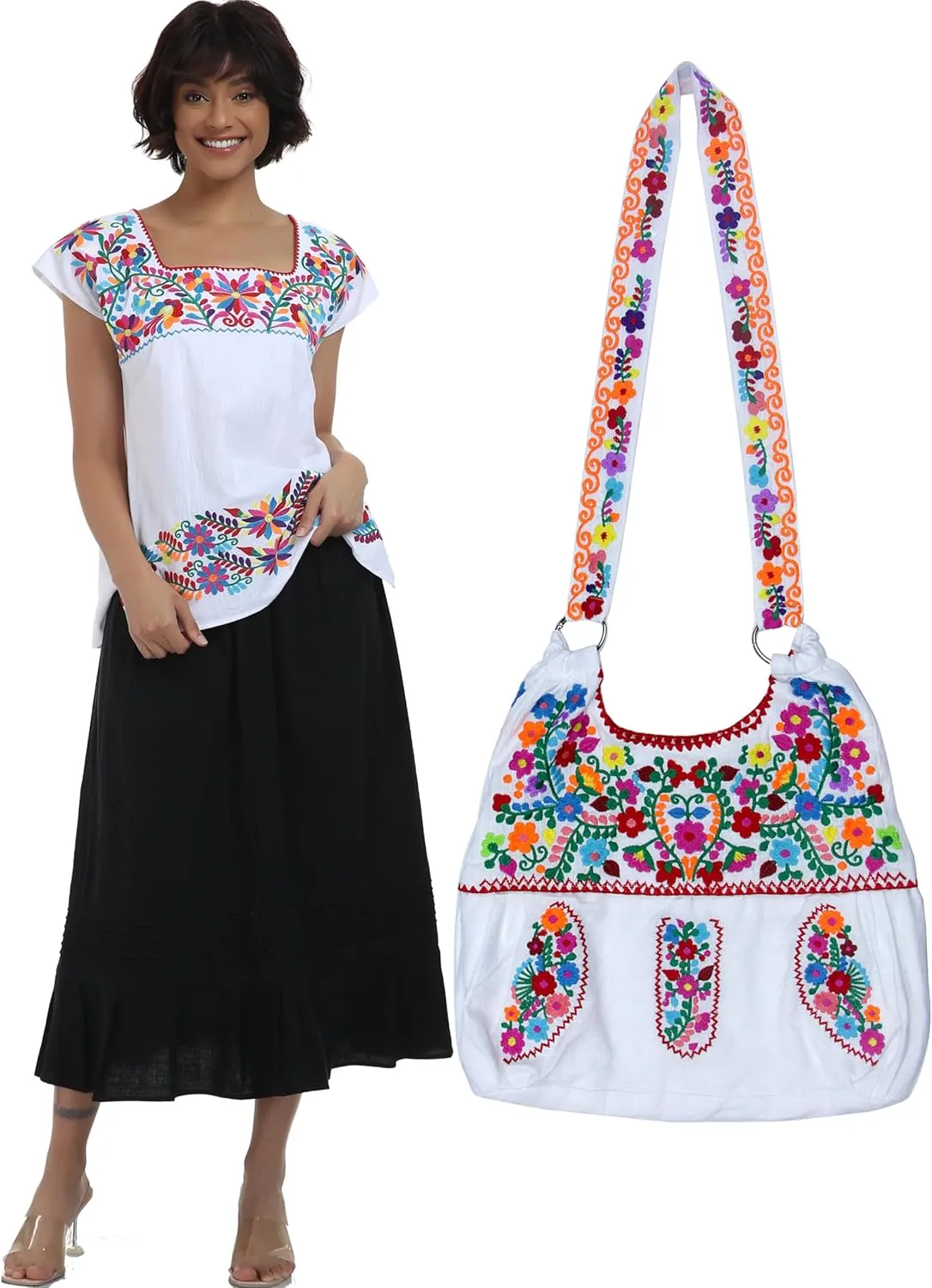 YZXDORWJ Mexican Embroidered Bag for Women Floral Traditional Handbag Satchel Morral Bag