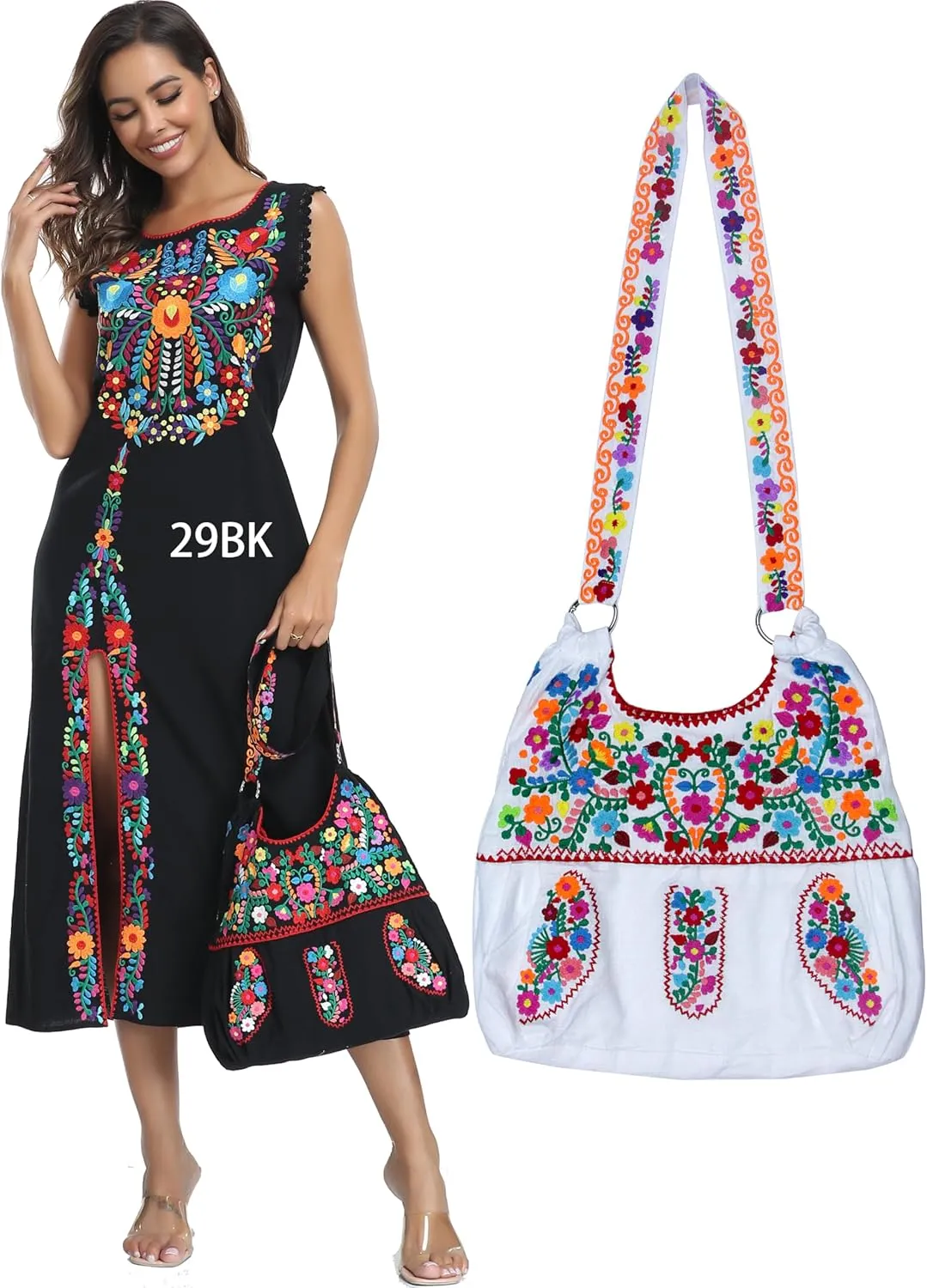 YZXDORWJ Mexican Embroidered Bag for Women Floral Traditional Handbag Satchel Morral Bag