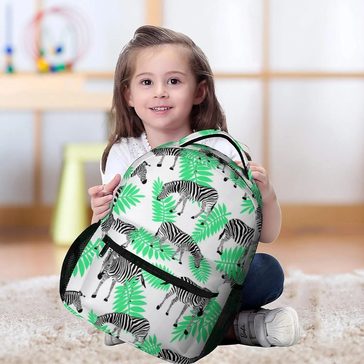 Zebra Backpack for Kids Girls Boys School, 16 Inches Cute Zebras Theme Bookbag, Adjustable, Lightweight, Large Capacity, Colorful Daily Casual Backpacks
