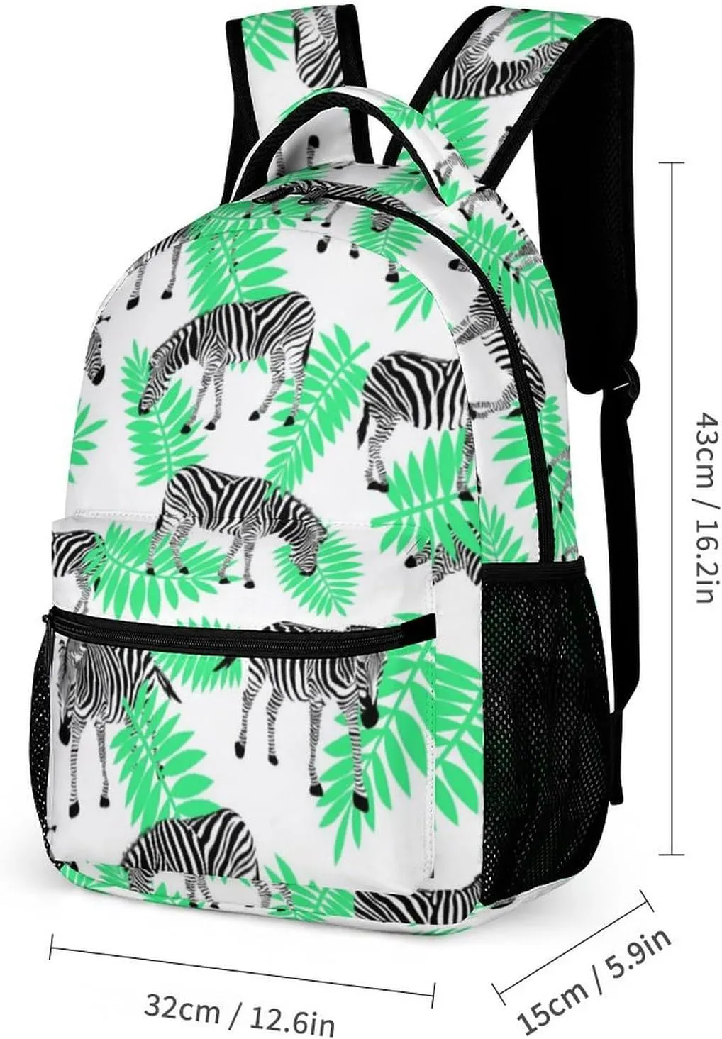 Zebra Backpack for Kids Girls Boys School, 16 Inches Cute Zebras Theme Bookbag, Adjustable, Lightweight, Large Capacity, Colorful Daily Casual Backpacks