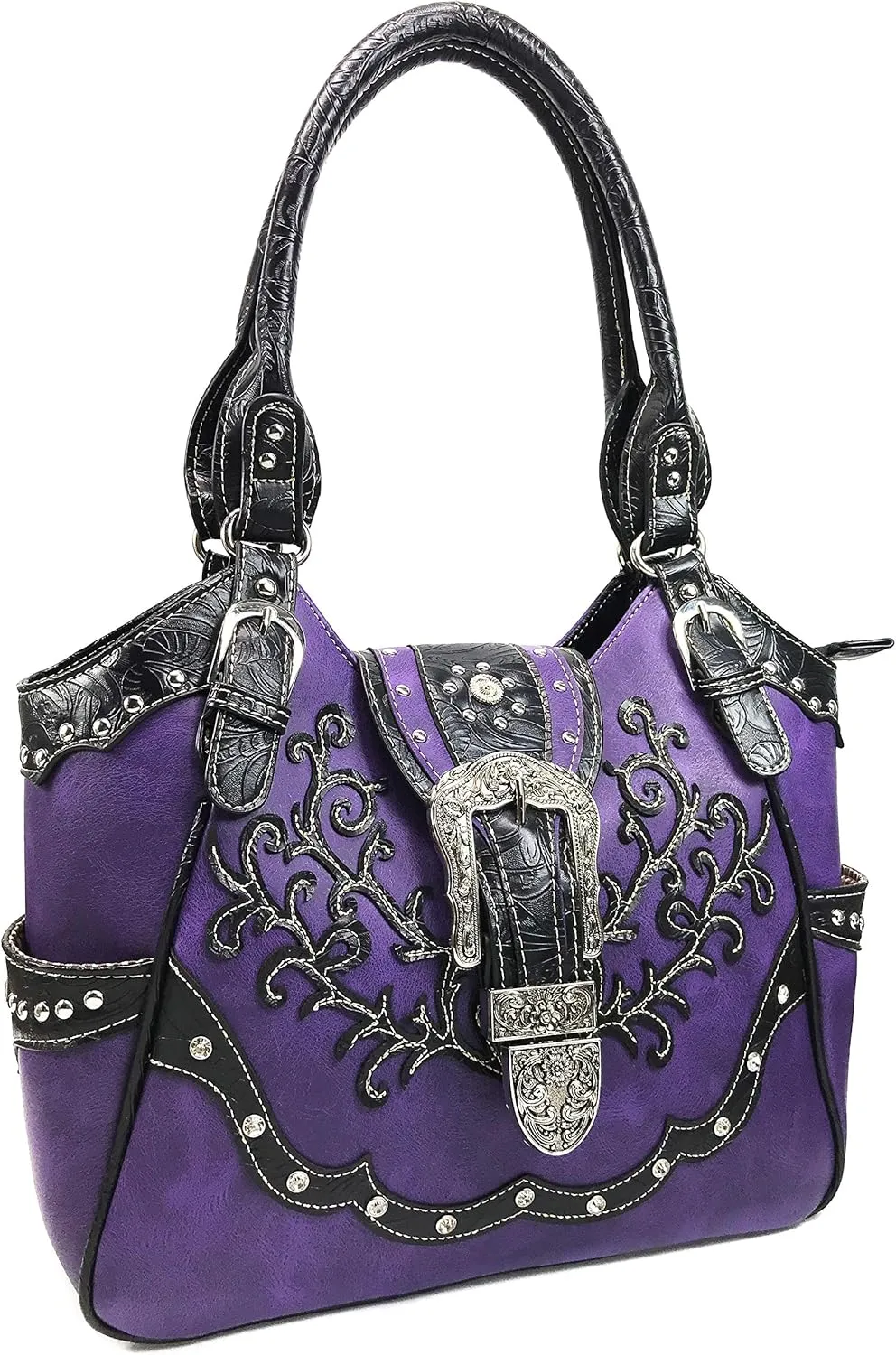 Zelris American Albino Western Floral Buckle Conceal Carry Women Tote Purse Handbag with Crossbody Wallet Set