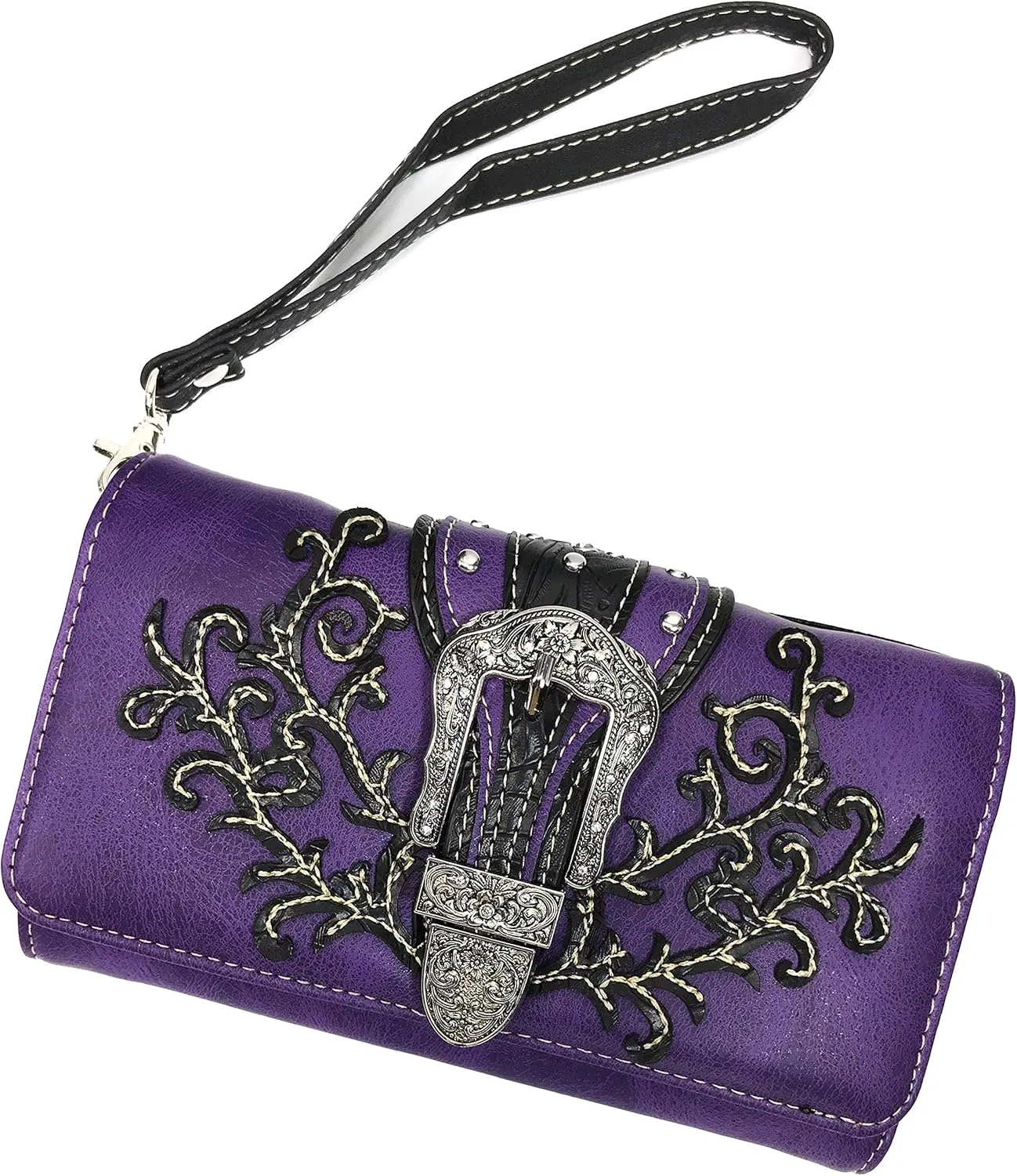 Zelris American Albino Western Floral Buckle Conceal Carry Women Tote Purse Handbag with Crossbody Wallet Set
