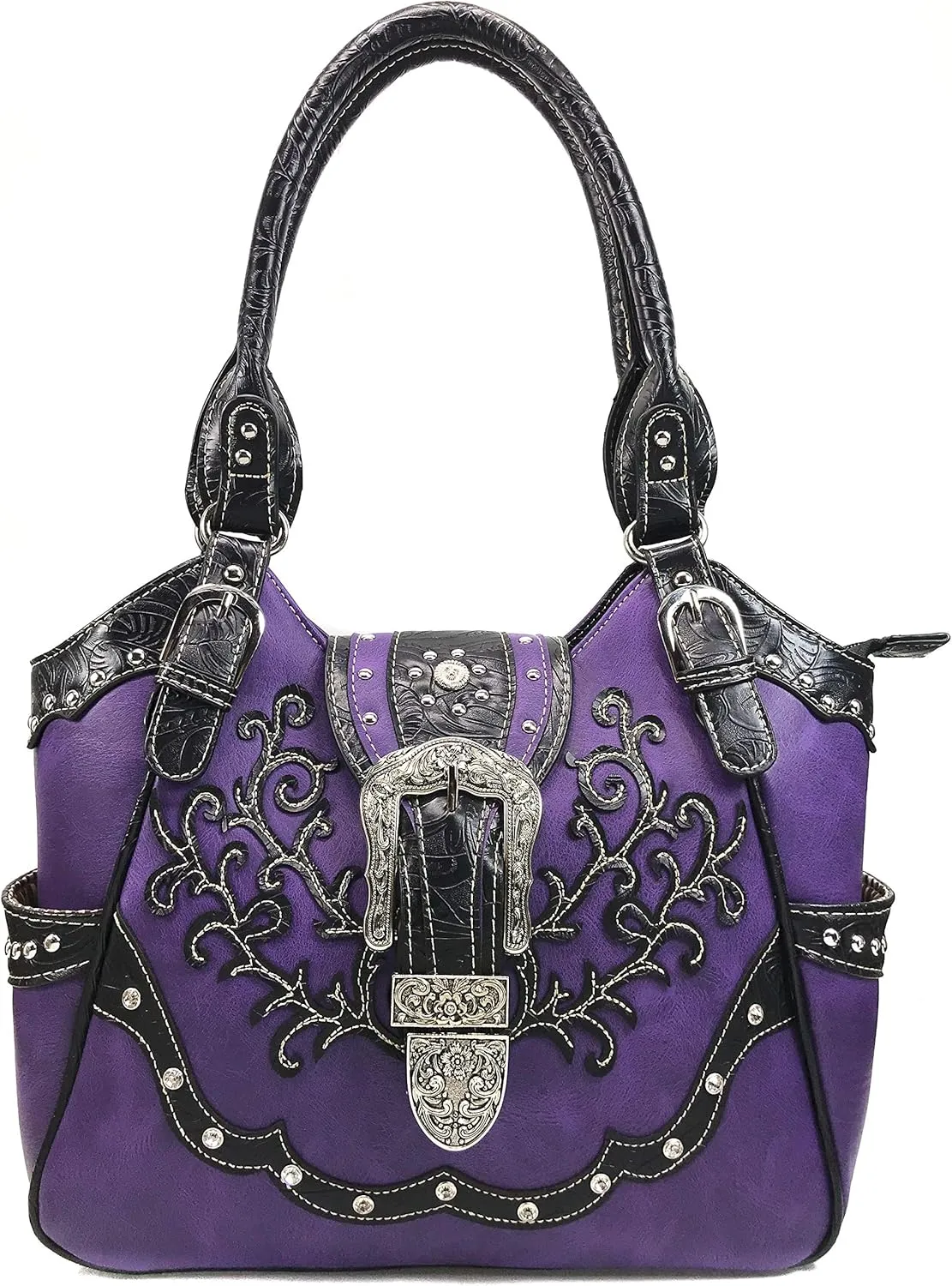 Zelris American Albino Western Floral Buckle Conceal Carry Women Tote Purse Handbag with Crossbody Wallet Set