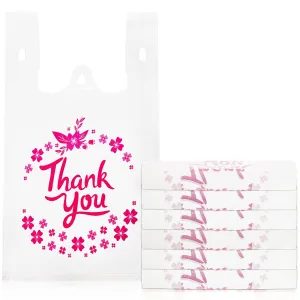 ZENFUN 500 Pack Thank You T Shirt Bags, 15 Mic, 0.6 Mil Bulk White Shopping Bags with Handles, Plastic Grocery Bags To-go for Small Business, Retail, Restaurant, Takeout, 13 x 7 x 23 Inches