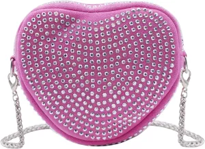 ZGMYC Bling Rhinestone Crossbody Purse for Women Girls Cute Heart Shaped Wallet Shoulder Bag with Chain Strap