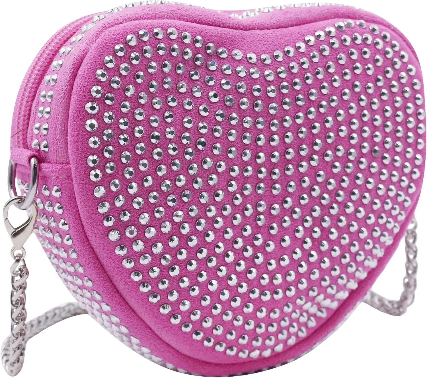 ZGMYC Bling Rhinestone Crossbody Purse for Women Girls Cute Heart Shaped Wallet Shoulder Bag with Chain Strap