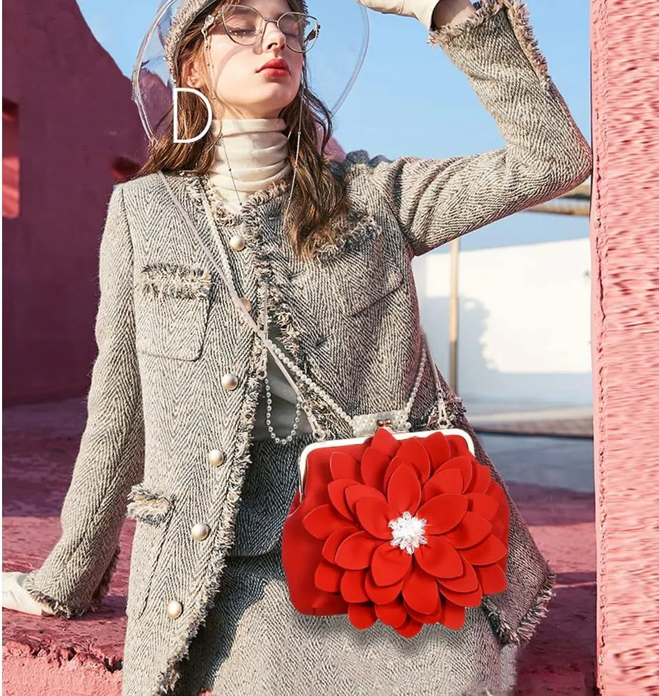 ZiMing Genuine Leather Crossbody Bags for Women 3D Floral Handbags Purses Chain Shoulder Bag Satchel Small Evening Bag Clutch