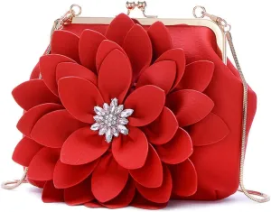 ZiMing Genuine Leather Crossbody Bags for Women 3D Floral Handbags Purses Chain Shoulder Bag Satchel Small Evening Bag Clutch