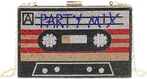 ZLM BAG US Retro Cassette Evening Clutch Purse Crystal Inlaid Bling Crossbody Shoulder Bag for Graduation Wedding Party