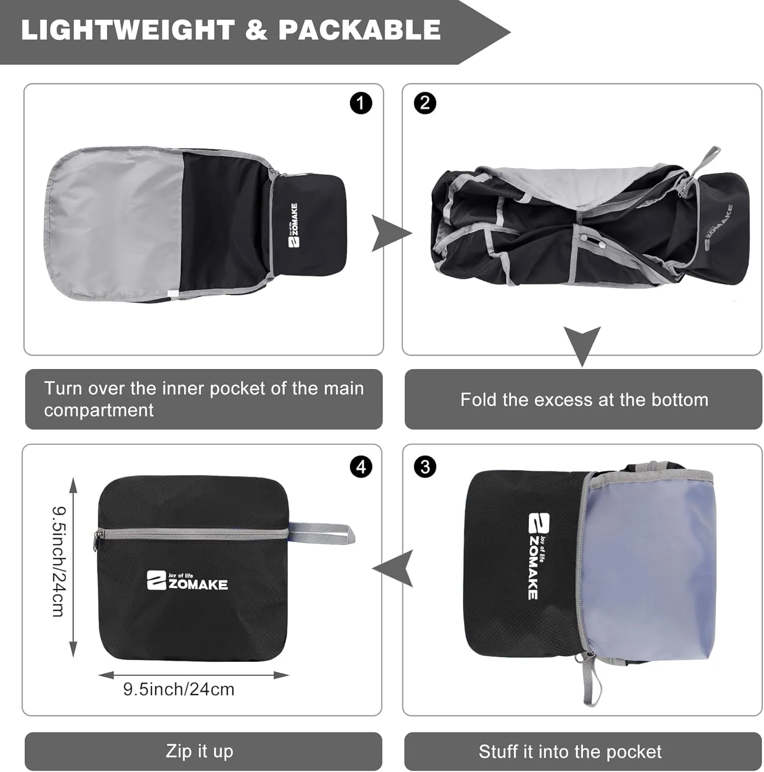 ZOMAKE Lightweight Packable Backpack 35L, Foldable Backpacks Water Resistant Collapsible Light Daypack for Hiking