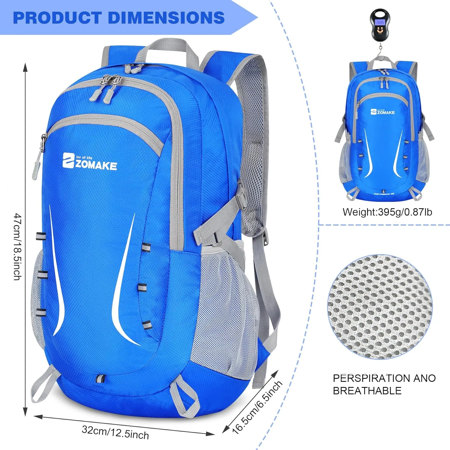 ZOMAKE Lightweight Packable Backpack 35L, Foldable Backpacks Water Resistant Collapsible Light Daypack for Hiking